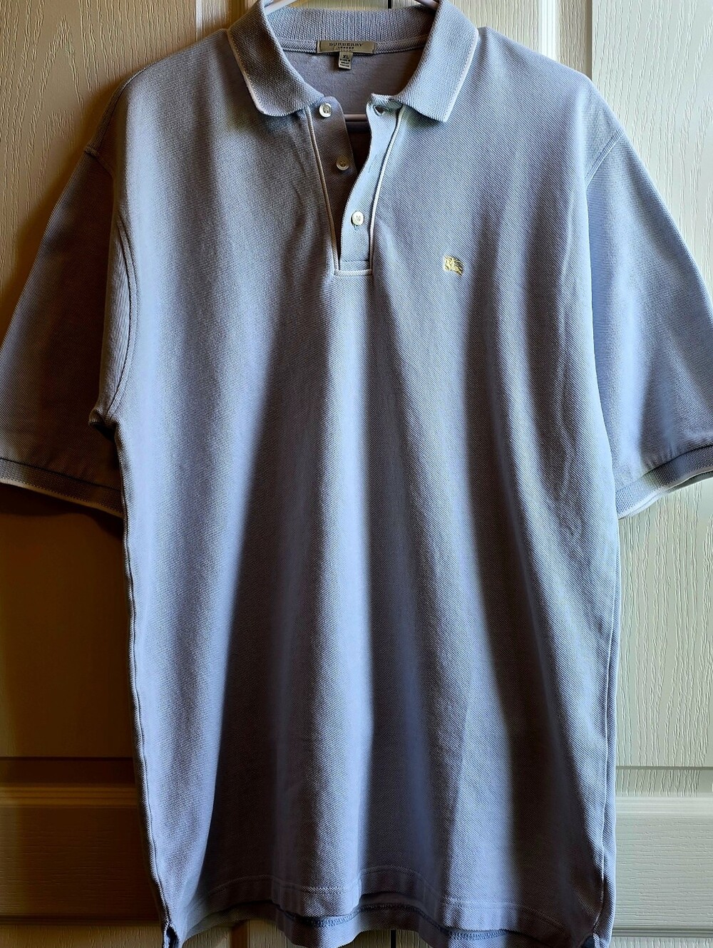 Burberry Men's XL Light Blue Polo with White Contrast Trim
